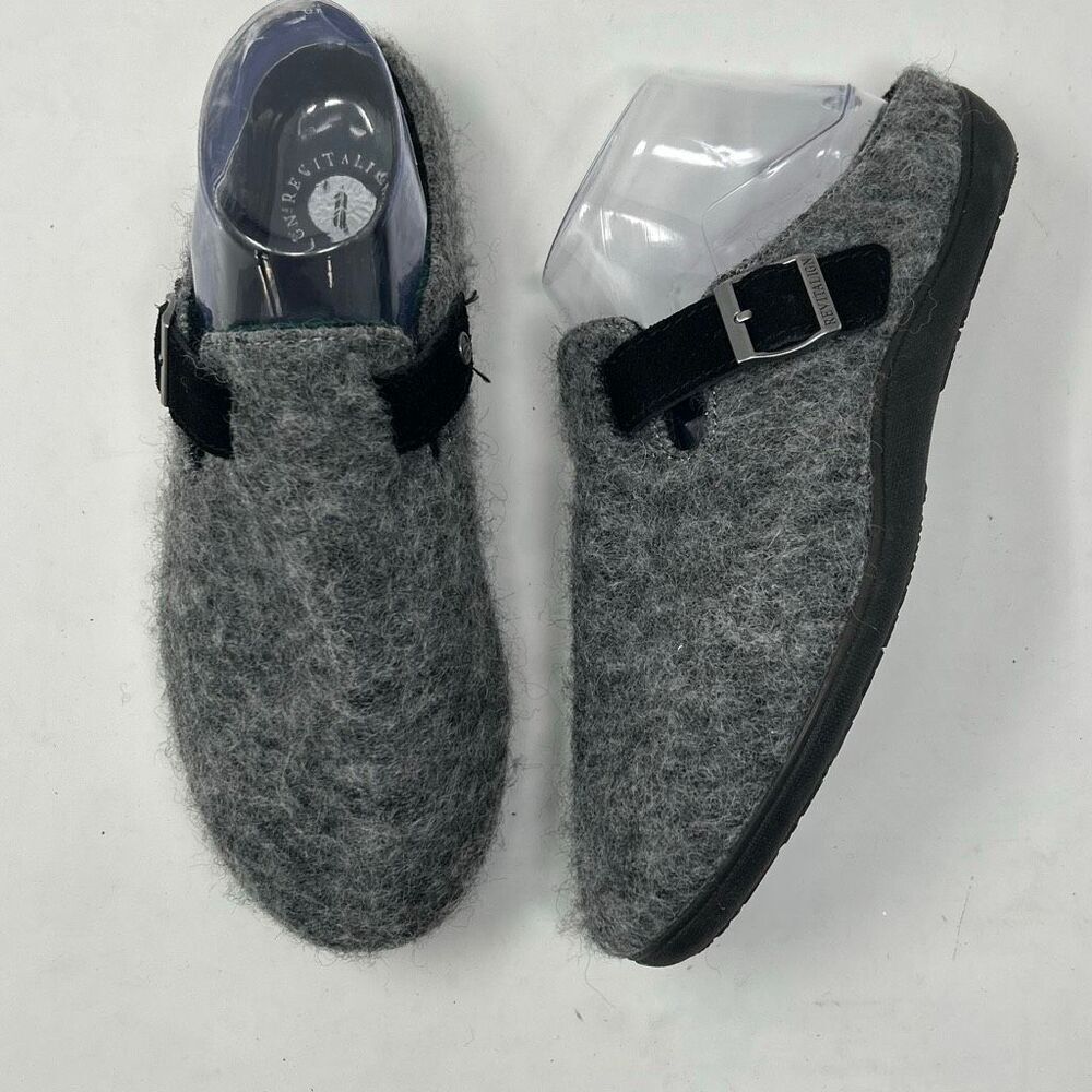 Spenco Revitalign Oceanside II Clog Shoes Sz 8 Wool Flannel Mules Adjustable Buc